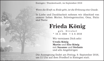 Traueranzeige von Frieda König von Schwäbische Post