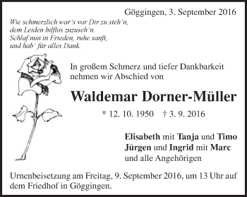 Traueranzeige von Waldemar Dorner-Müller