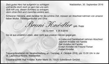 Traueranzeige von Bruni Knödler von Gmünder Tagespost