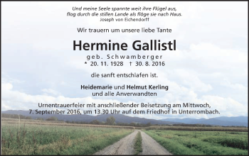 Traueranzeige von Hermine Gallistl von Schwäbische Post