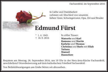 Traueranzeige von Edmund Fürst von Schwäbische Post