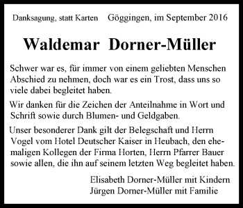 Traueranzeige von Waldemar Dorner-Müller