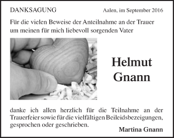 Traueranzeige von Helmut Gnann von Schwäbische Post