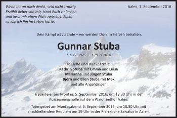 Traueranzeige von Gunnar Stuba von Schwäbische Post