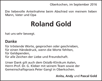 Traueranzeige von Roland Gold von Amtsblatt_Oko