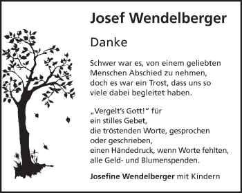 Traueranzeige von Josef Wendelberger von Schwäbische Post