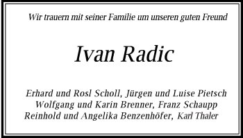 Traueranzeige von Ivan Radic von Schwäbische Post