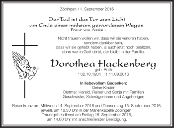 Traueranzeige von Dorothea Hackenberg von Schwäbische Post