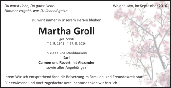 Traueranzeige von Martha Groll von Schwäbische Post