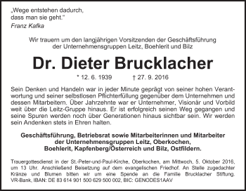 Traueranzeige von Dieter Brucklacher von Amtsblatt_Oko