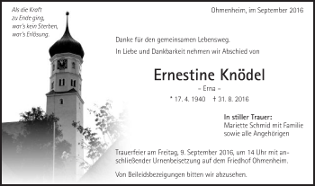 Traueranzeige von Ernestine Knödel von Schwäbische Post