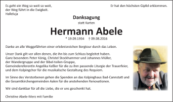 Traueranzeige von Hermann Abele von Schwäbische Post