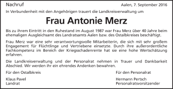 Traueranzeige von Antonie Merz von Schwäbische Post