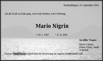 Traueranzeige von Mario Nigrin von Schwäbische Post