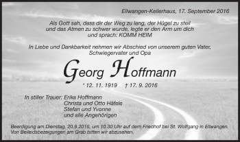 Traueranzeige von Georg Hoffmann von Schwäbische Post