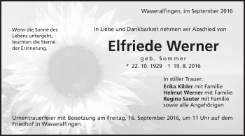 Traueranzeige von Elfriede Werner von Schwäbische Post