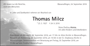 Traueranzeige von Thomas Milcz von Schwäbische Post