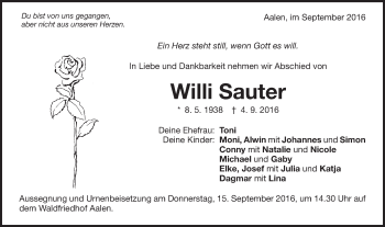 Traueranzeige von Willi Sauter von Schwäbische Post