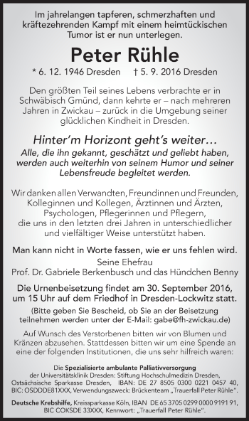 Traueranzeige von Peter Rühle von Gmünder Tagespost