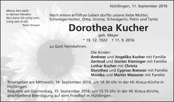 Traueranzeige von Dorothea Kucher von Schwäbische Post