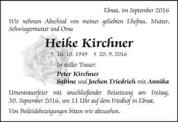 Traueranzeige von Heike Kirchner von Schwäbische Post