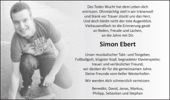 Traueranzeige von Simon Ebert von Schwäbische Post
