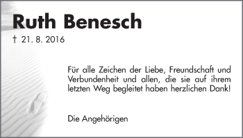Traueranzeige von Ruth Benesch  von Schwäbische Post