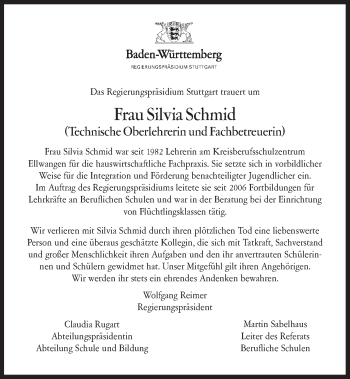 Traueranzeige von Silvia Schmid von Schwäbische Post