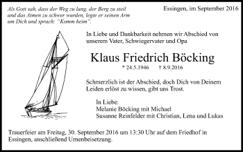 Traueranzeige von Klaus Friedrich Böcking von Schwäbische Post
