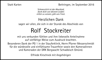 Traueranzeige von Rolf Stockreiter von Gmünder Tagespost