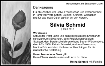 Traueranzeige von Silvia Schmid von Gmünder Tagespost
