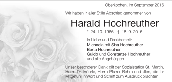Traueranzeige von Harald Hochrenuther von Schwäbische Post