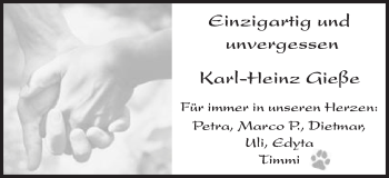 Traueranzeige von Karl-Heinz Gieße von Schwäbische Post