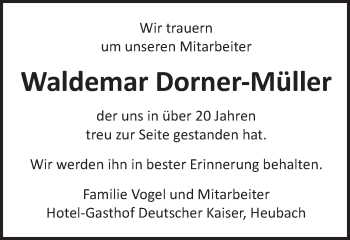 Traueranzeige von Waldemar Dorner-Müller