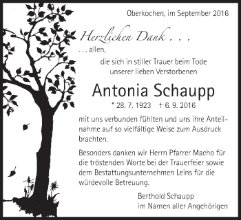 Traueranzeige von Antonia Schaupp von Schwäbische Post