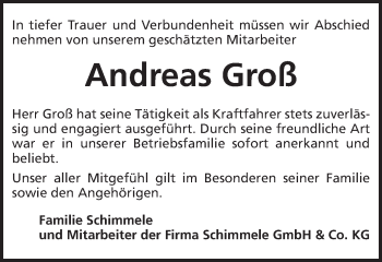 Traueranzeige von Andreas Groß von Schwäbische Post