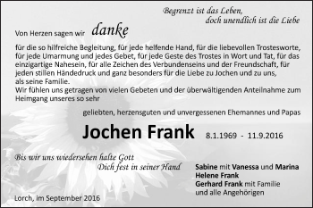 Traueranzeige von Jochen Frank von Gmünder Tagespost