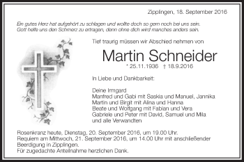 Traueranzeige von Martin Schneider von Schwäbische Post