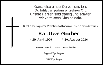 Traueranzeige von Kai-Uwe Gruber von Schwäbische Post