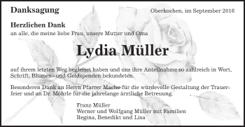 Traueranzeige von Lydia Müller von Schwäbische Post