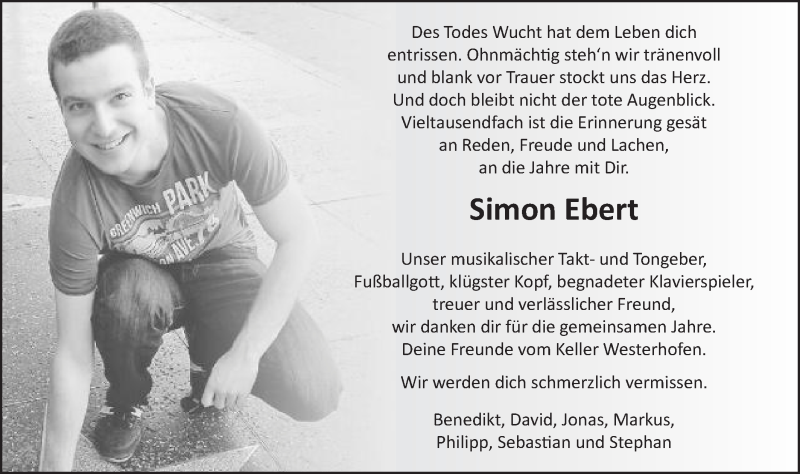  Traueranzeige für Simon Ebert vom 29.09.2016 aus Schwäbische Post