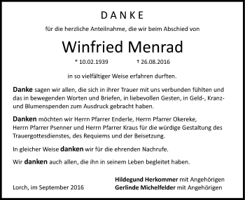 Traueranzeige von Winfried Menrad von Gmünder Tagespost