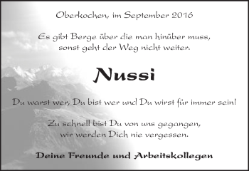 Traueranzeige von Nussi  von Schwäbische Post