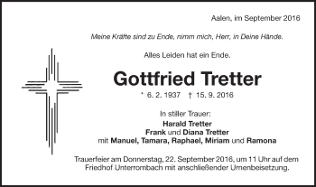 Traueranzeige von Gottfried Treffer von Schwäbische Post