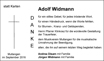 Traueranzeige von Adolf Widmann von Gmünder Tagespost