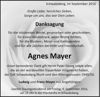 Traueranzeige von Agnes Mayer von Schwäbische Post