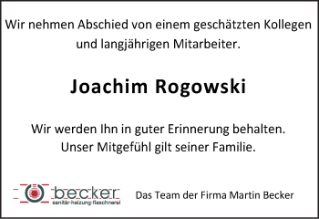 Traueranzeige von Joachim Rogowski von Schwäbische Post