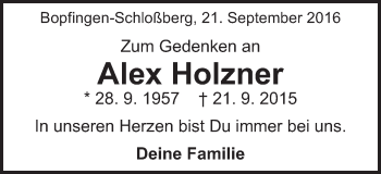 Traueranzeige von Alexius Holzner von Schwäbische Post