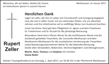 Traueranzeige von Rupert Zeller von Schwäbische Post