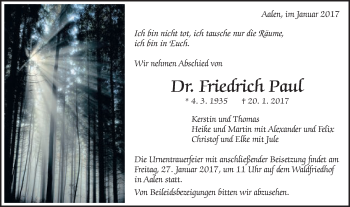 Traueranzeige von Friedrich Paul von Schwäbische Post